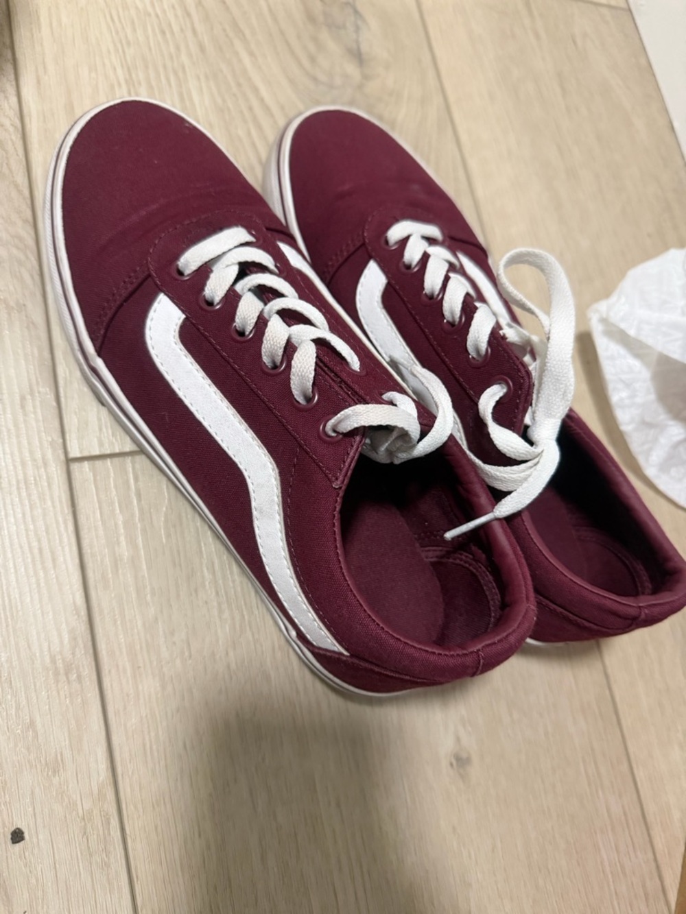 Vans Maroon Canvas Low-Top Sneakers with White Side Stripe
